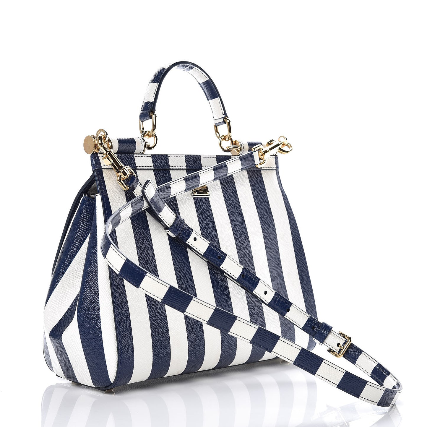 Dauphine Embroidered Striped Print Medium Miss Sicily Satchel White