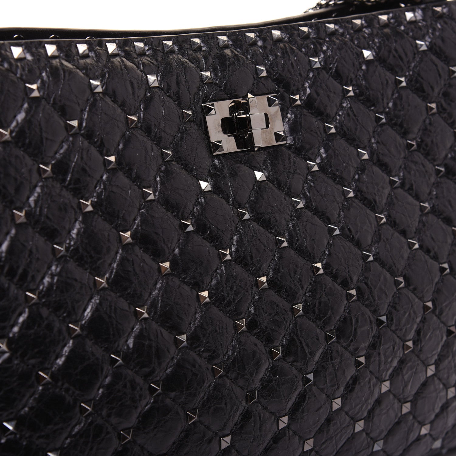 Valentino Garavani Craquele Nappa Rockstud Spike Shoulder Tote Black 11 of 14