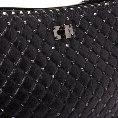 Valentino Garavani Craquele Nappa Rockstud Spike Shoulder Tote Black 11 of 14