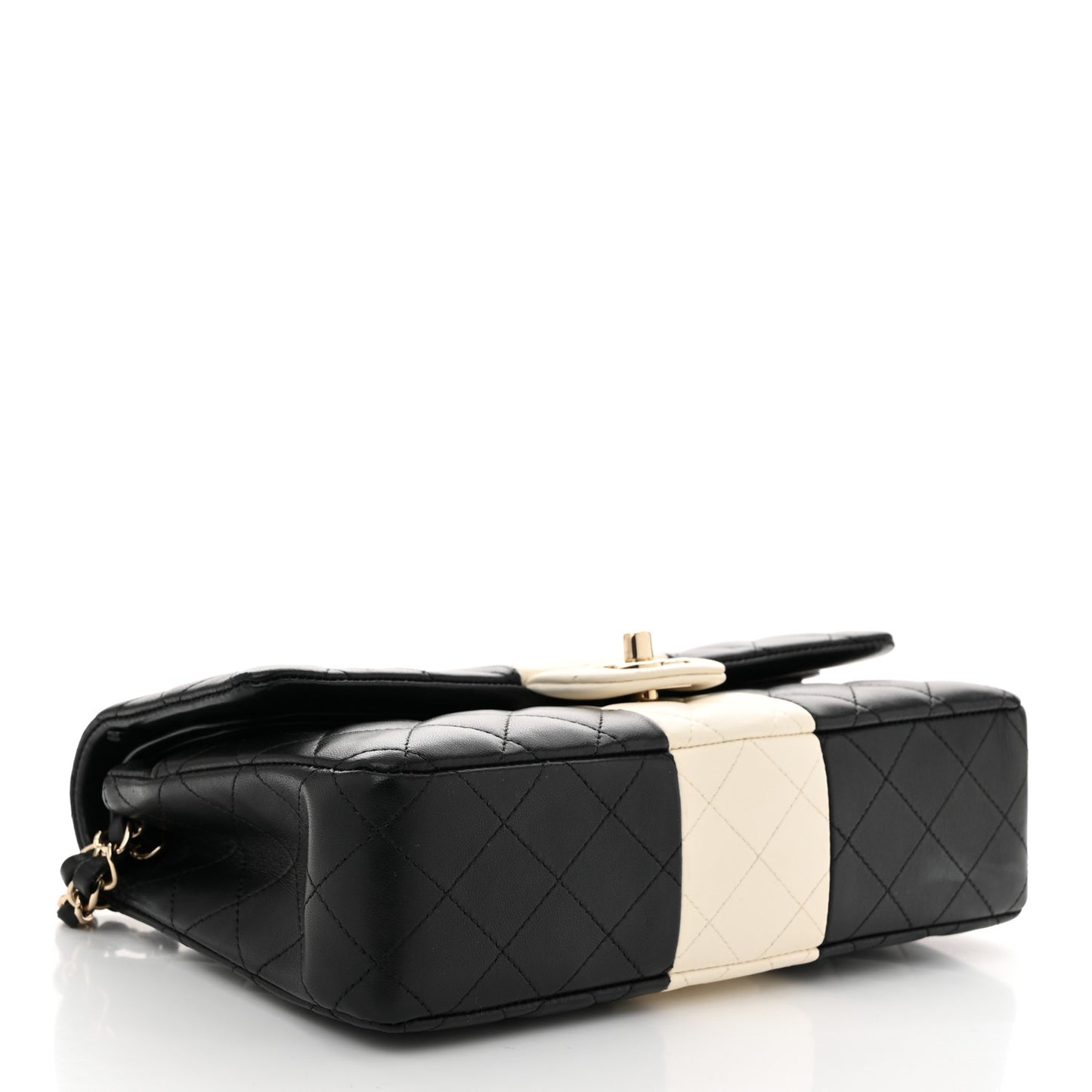 Lambskin Quilted Medium Double Flap Black White