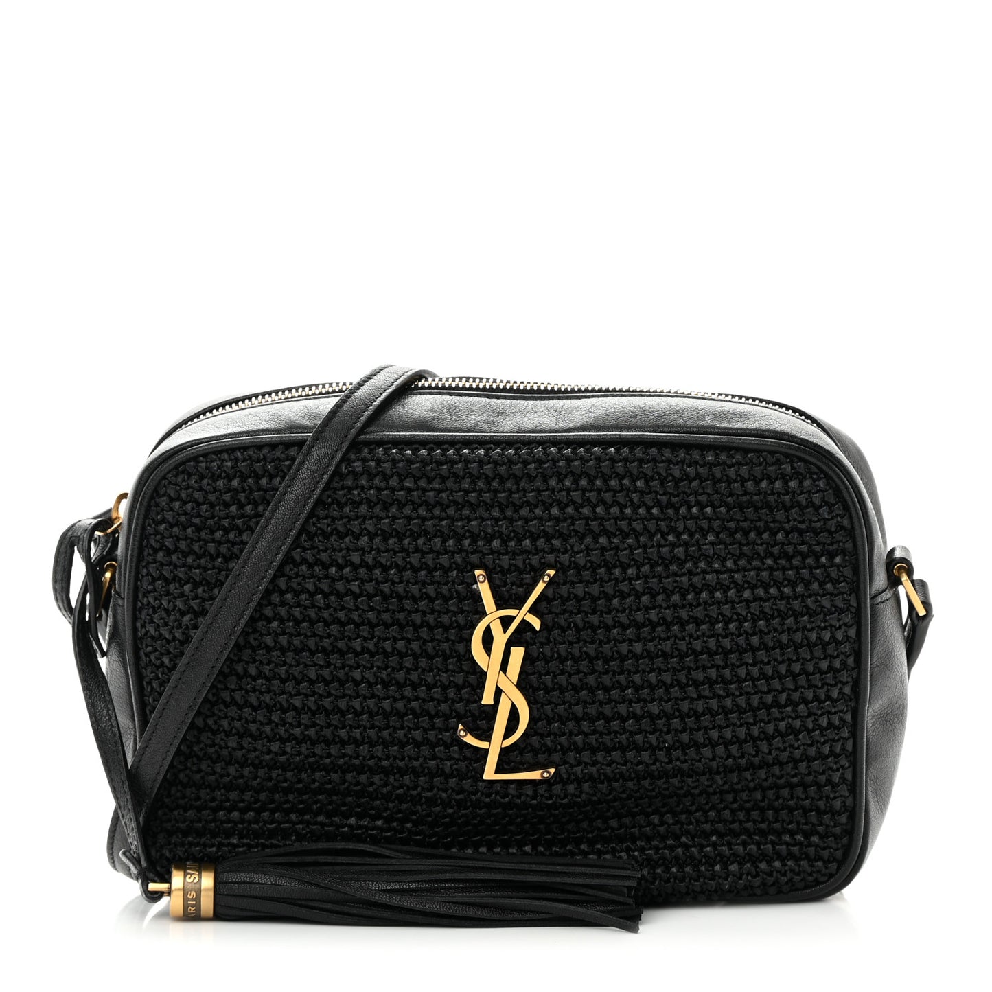 Raffia Canvas Monogram Lou Camera Bag Black