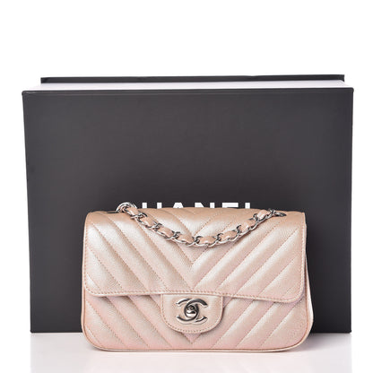 Chanel Iridescent Caviar Chevron Quilted Mini Rectangular Flap Light Gold 13 of 13