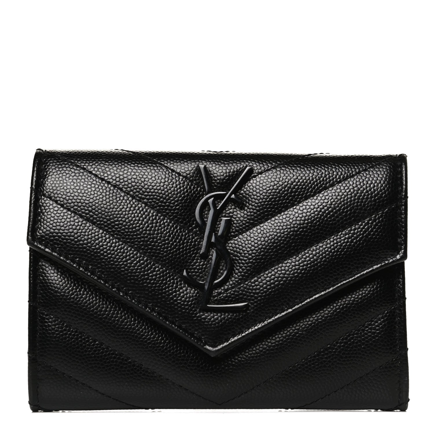Saint Laurent Grain De Poudre Matelasse Chevron Small Monochrome Monogram Envelope Wallet Black 1 of 11