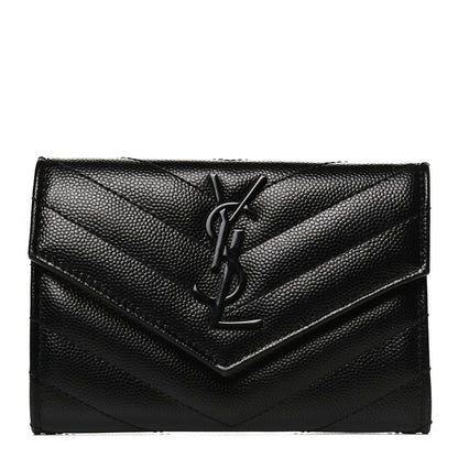 Saint Laurent Grain De Poudre Matelasse Chevron Small Monochrome Monogram Envelope Wallet Black 1 of 11