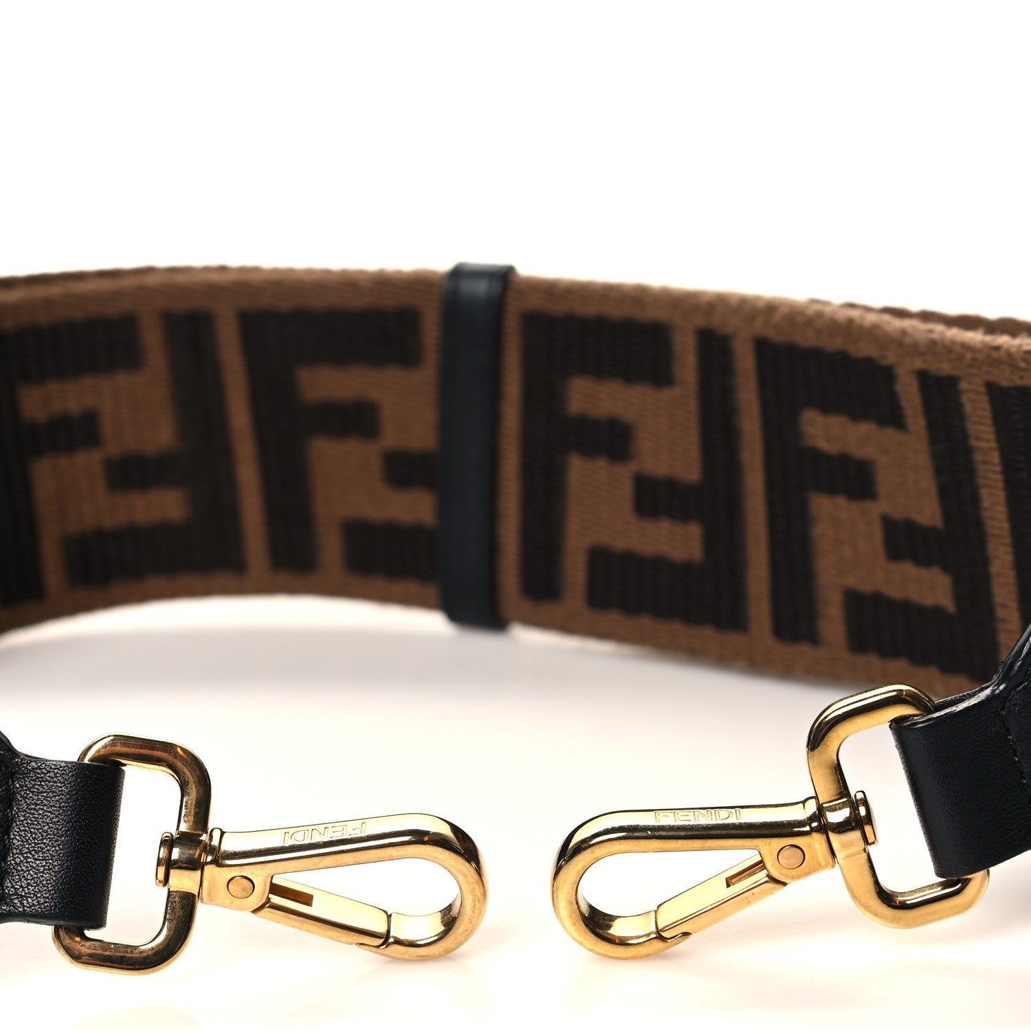 Fendi Jacquard Ribbon Vitello King FF Adjustable Strap You Fango Marrone Black 3 of 5