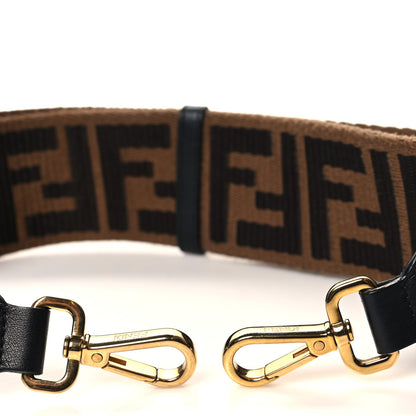 Fendi Jacquard Ribbon Vitello King FF Adjustable Strap You Fango Marrone Black 3 of 5