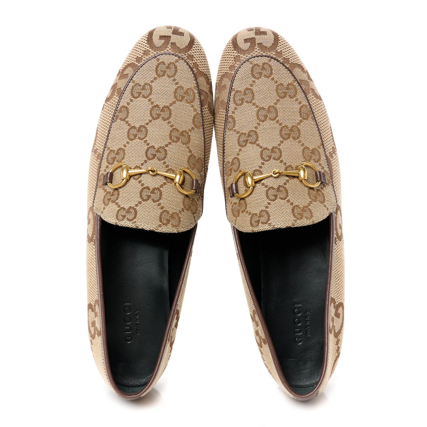 Monogram Jumbo GG Malaga Kid Horsebit Womens Jordaan Loafers 39.5 Camel Ebony New Acero Beige