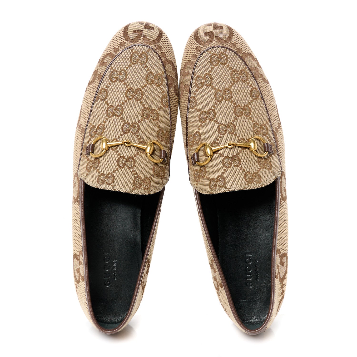 Gucci Monogram Jumbo GG Malaga Kid Horsebit Womens Jordaan Loafers 39.5 Camel Ebony New Acero Beige 2 of 10