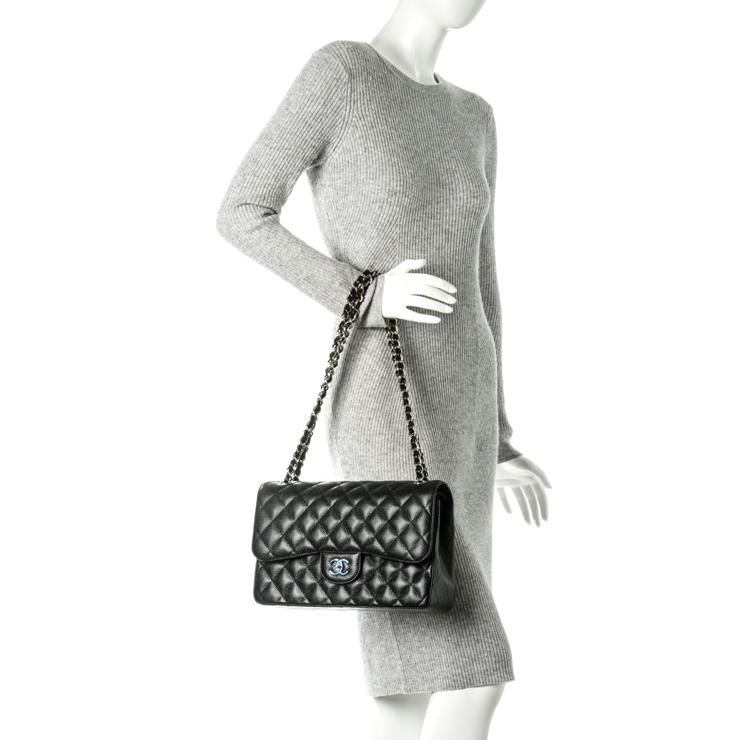 Caviar Quilted Jumbo Double Flap Black