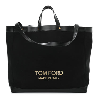 Tom Ford Canvas Calfskin Logo Tote Black 1 of 10