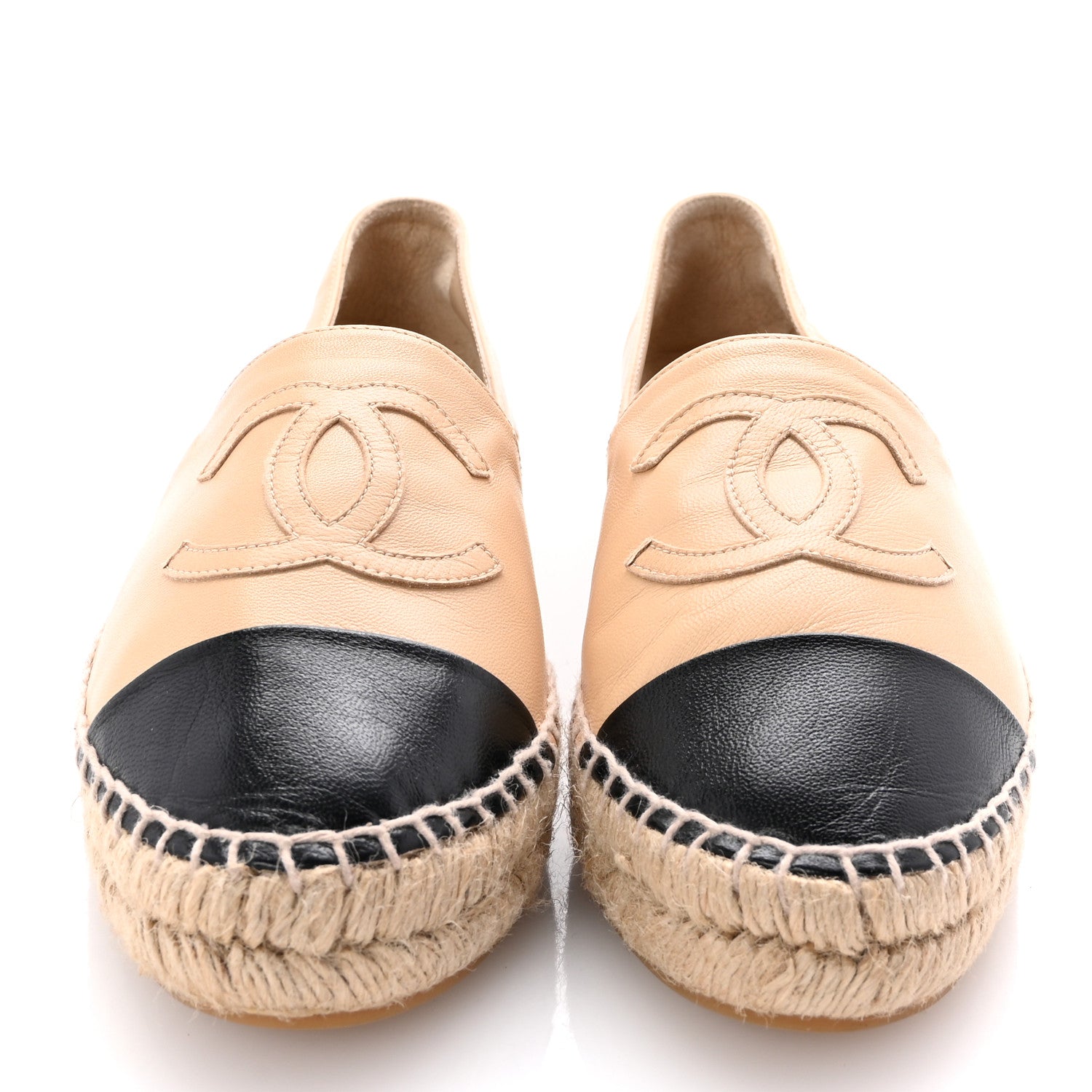 Chanel Lambskin CC Espadrilles 37 Beige Black 3 of 10
