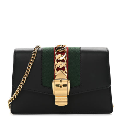 Gucci Calfskin Super Mini Sylvie Chain Shoulder Bag Black 1 of 10