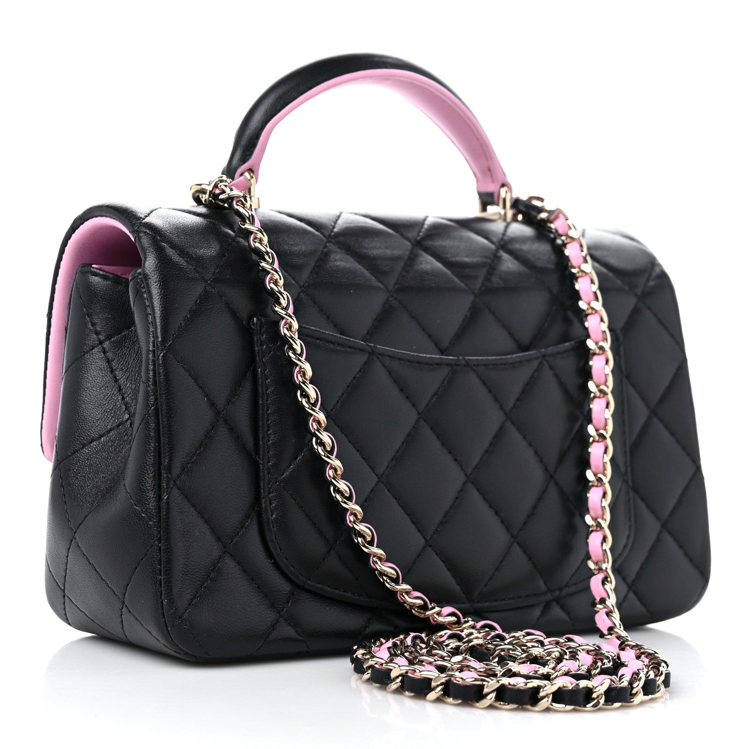 Chanel Lambskin Quilted Bi-Color Mini Top Handle Rectangular Flap Black Lilac 3 of 11