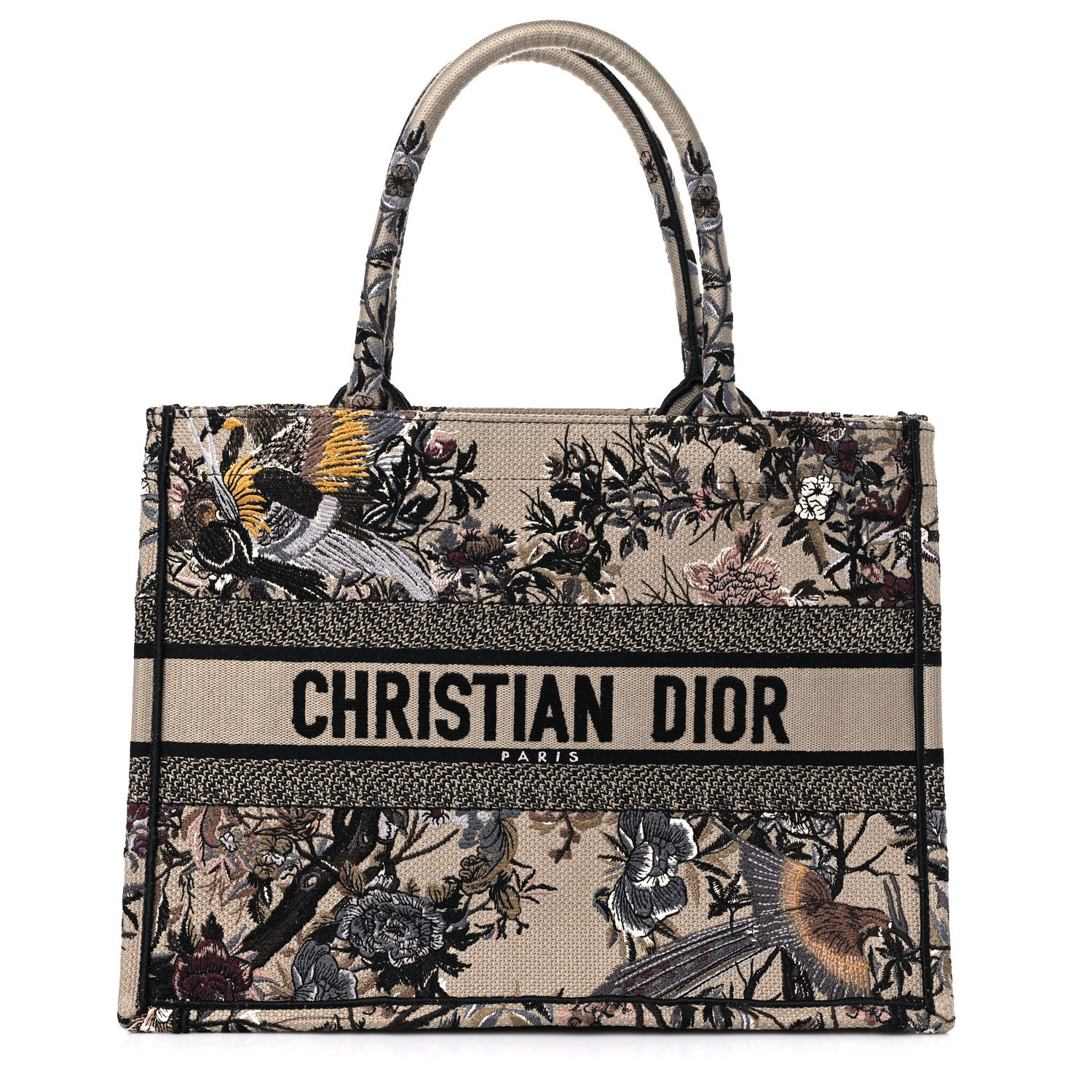 Christian Dior Canvas Embroidered Jardin D'Hiver Medium Book Tote Beige Multicolor 1 of 9