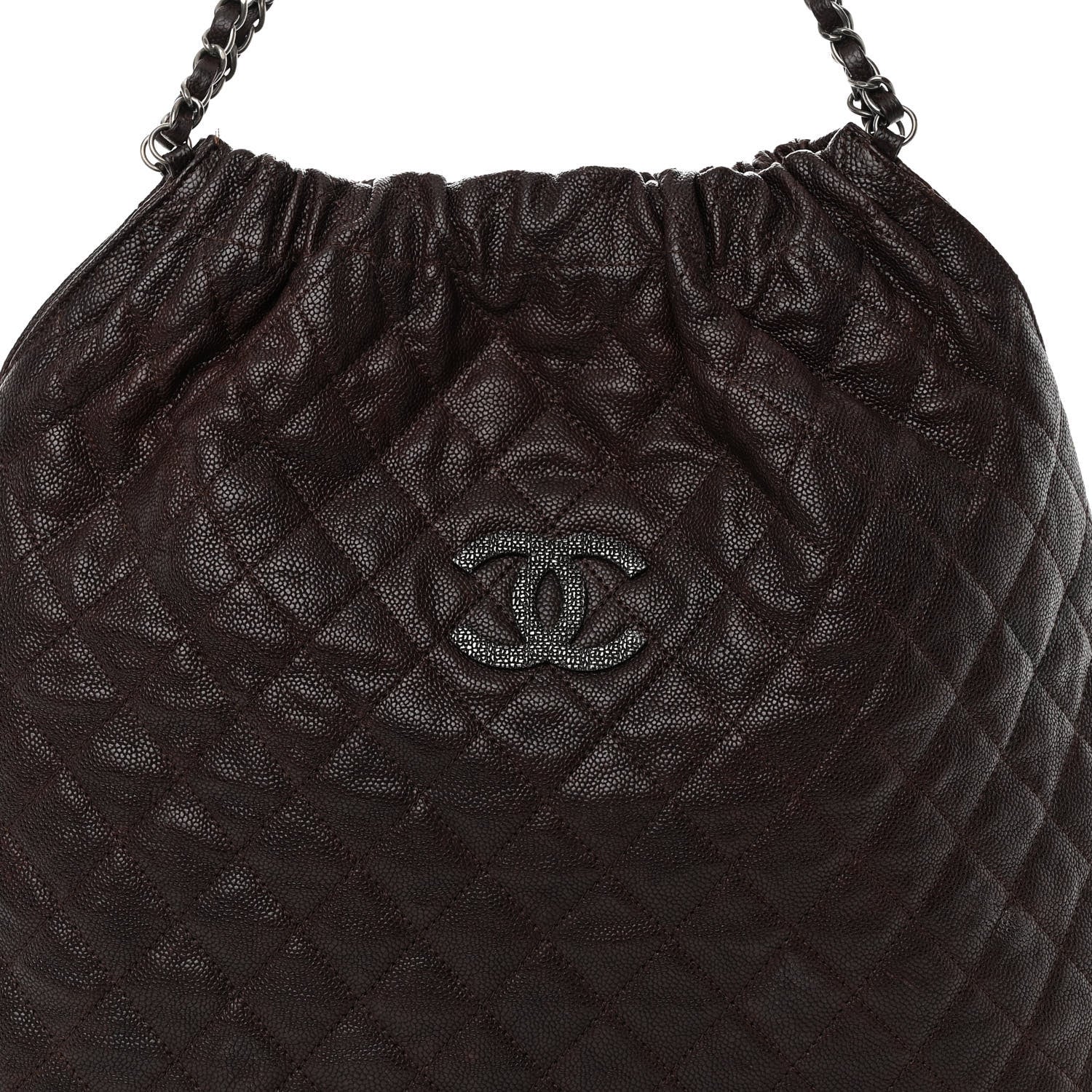 Chanel Distressed Glazed Caviar Quilted Large Elastic Tote Dark Brown 8 of 14