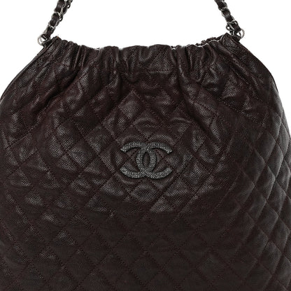 Chanel Distressed Glazed Caviar Quilted Large Elastic Tote Dark Brown 8 of 14