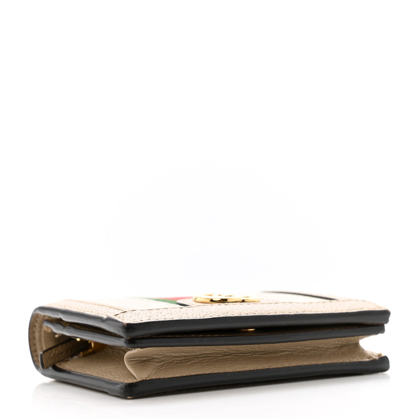 GG Supreme Monogram Textured Dollar Calfskin Web Ophidia Card Case Beige Mystic White Oatmeal