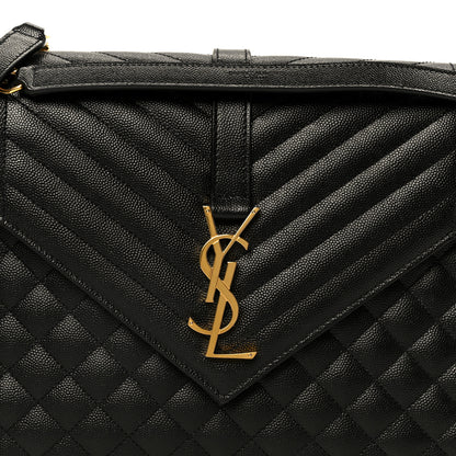 Saint Laurent Grain De Poudre Textured Mixed Matelasse Large Triquilt Monogram Satchel Black 9 of 11