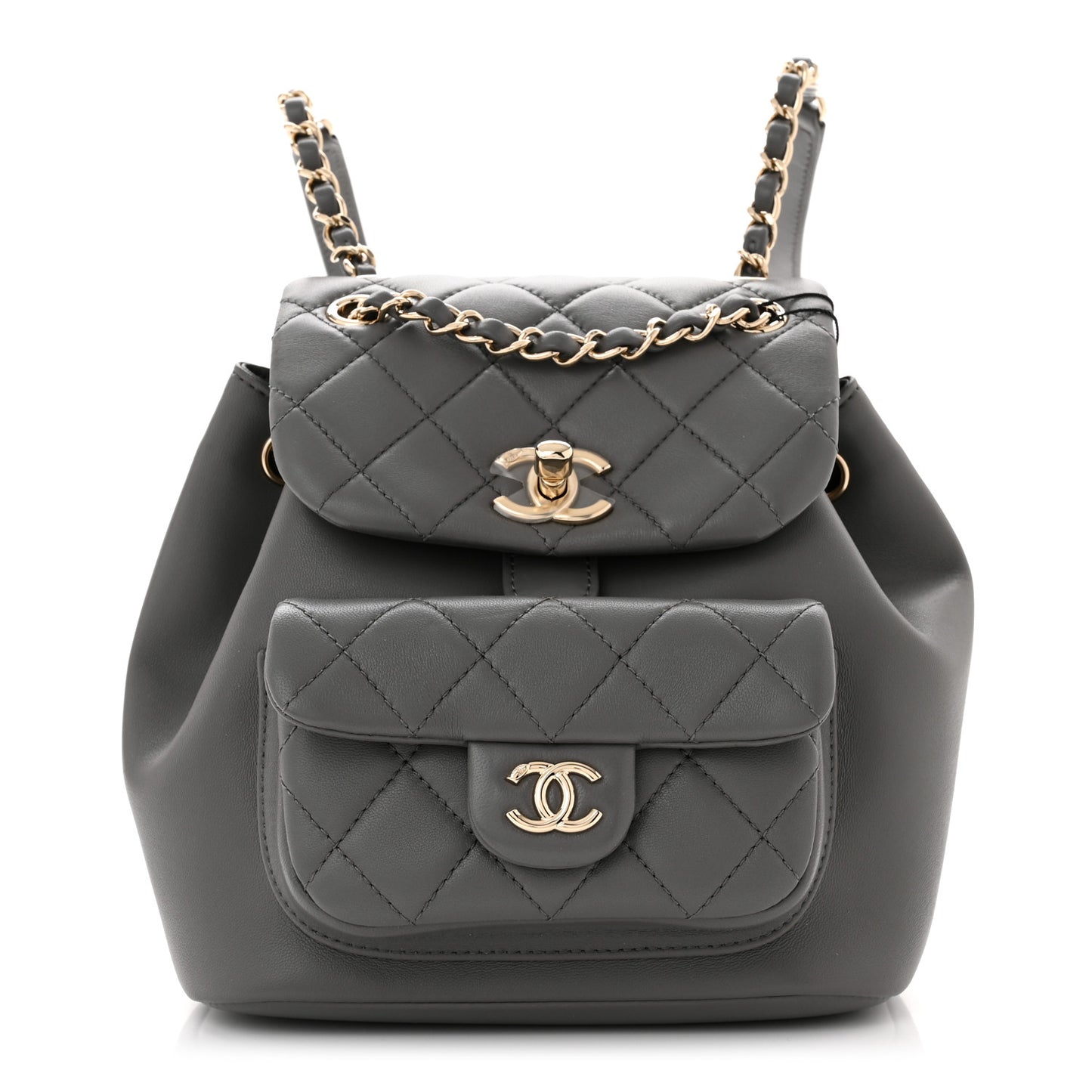 Lambskin Quilted Small Duma Drawstring Backpack Grey
