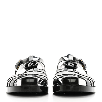 Gucci Shiny Rubber Double G Buckle Strap Sandals 10 Black 2 of 14