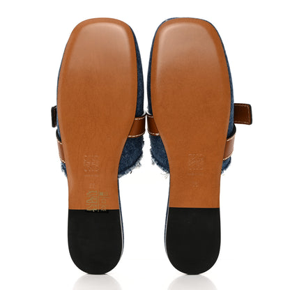 Loewe Washed Denim Calfskin Gate Mule Sandals 36 Blue Tan 6 of 9