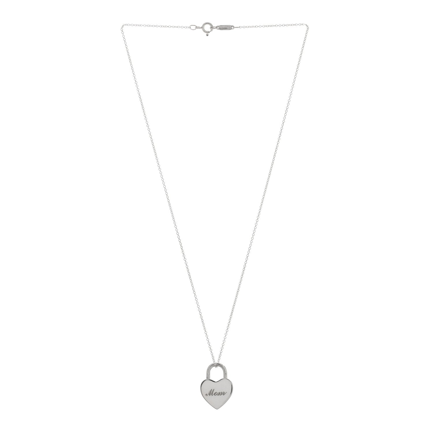 Tiffany Sterling Silver Mom Heart Lock Pendant Necklace 3 of 4