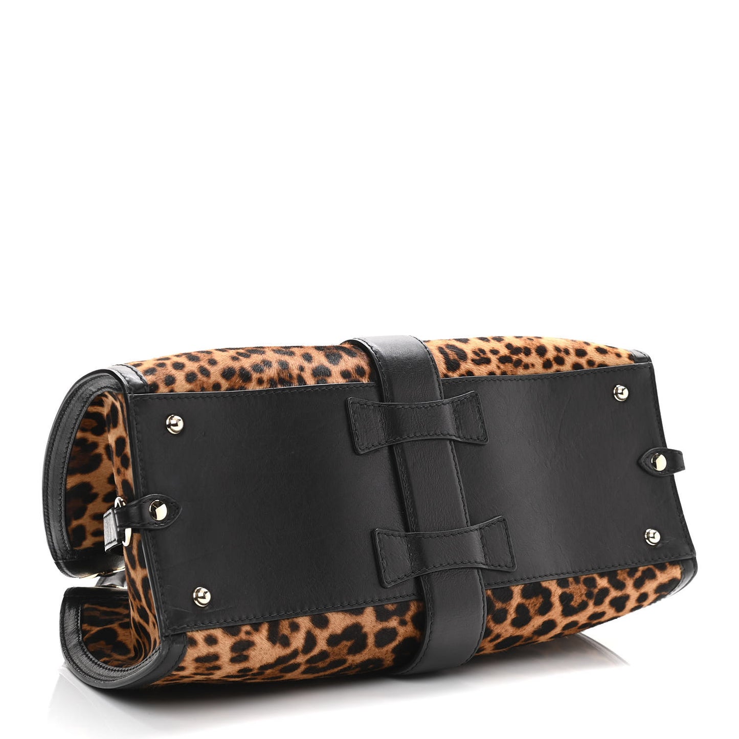 Calf Hair Jaguar Print Medium Stirrup Top Handle Bag Black