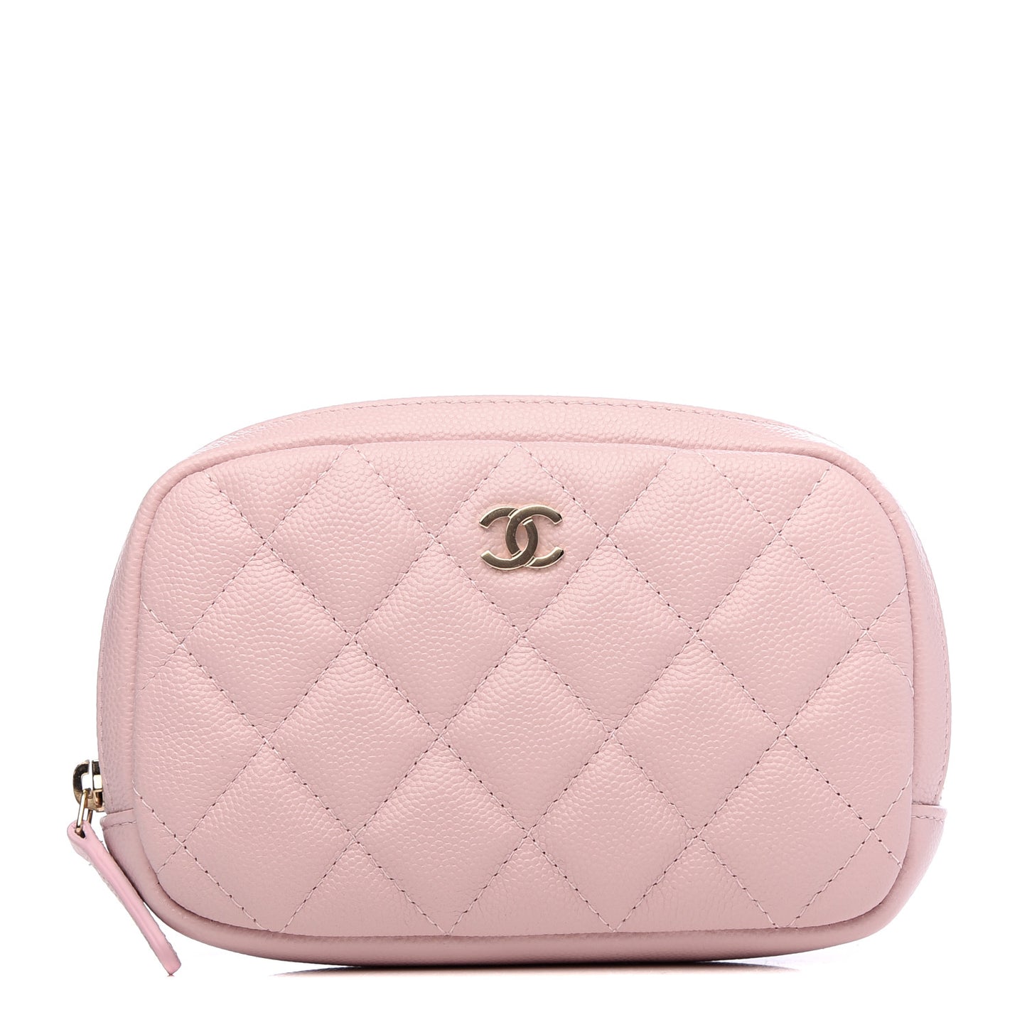 Caviar Quilted Small Curvy Pouch Cosmetic Case Light Pink