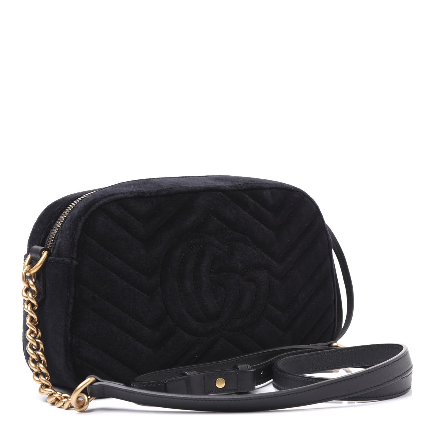 Velvet Matelasse Crystal Star Embroidered Small GG Marmont Chain Shoulder Bag Black