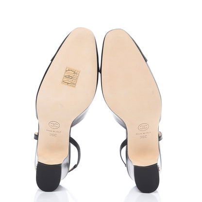 Chanel Lambskin Grosgrain Cap Toe CC Slingback Pumps 36 Black 5 of 9