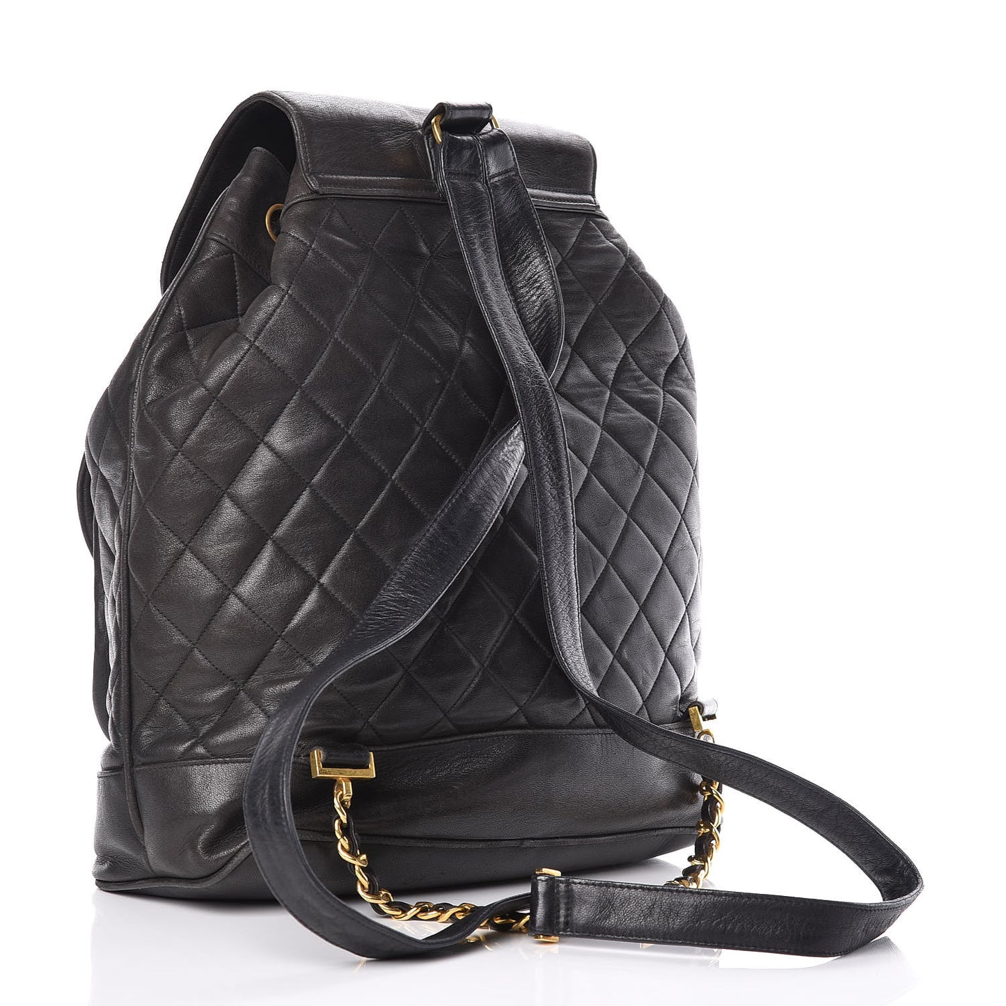 Lambskin Quilted Drawstring Backpack Black