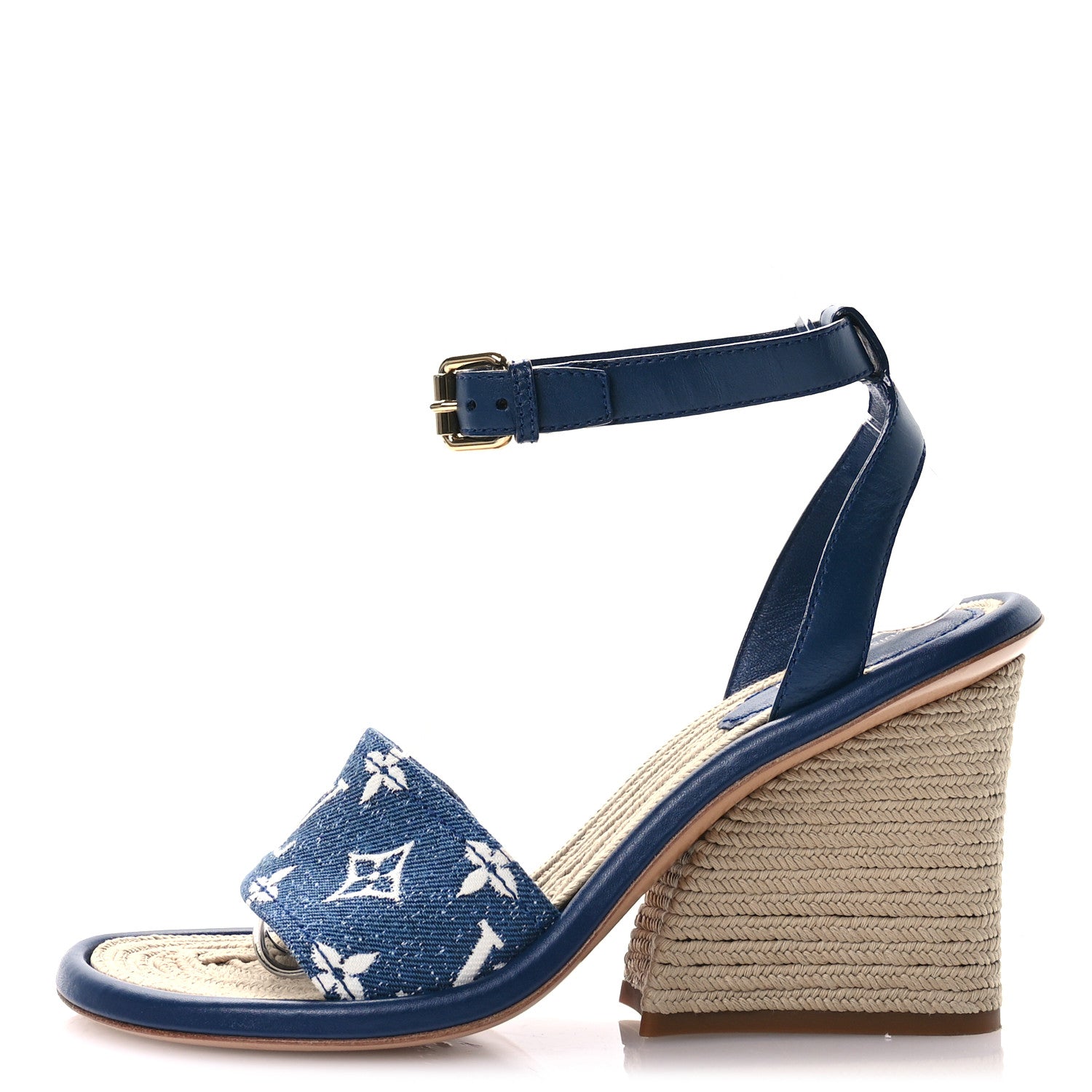 Louis Vuitton Monogram Denim Maia Wedge Sandal 37.5 1 of 8