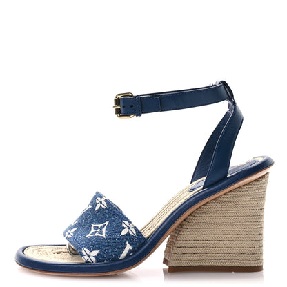 Louis Vuitton Monogram Denim Maia Wedge Sandal 37.5 1 of 8