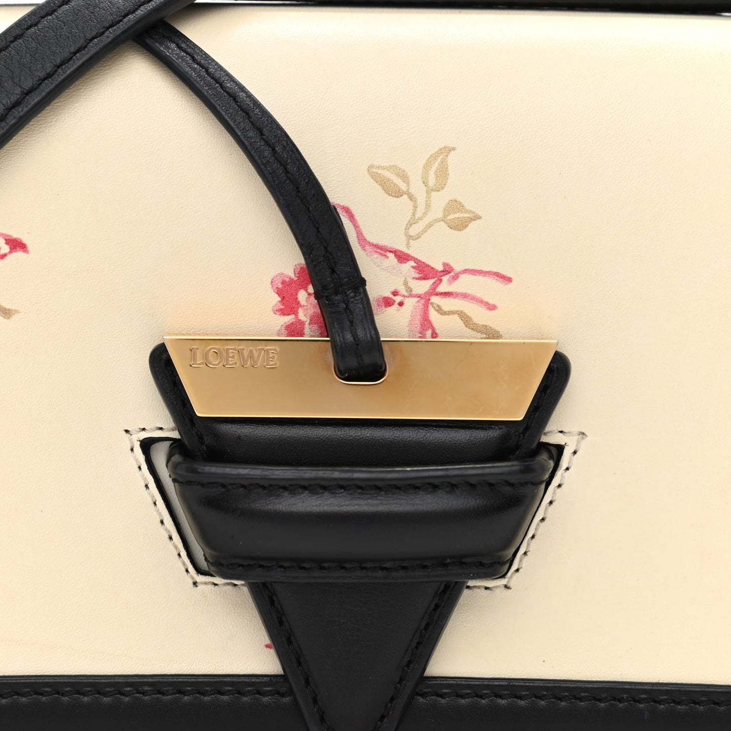 Calfskin Roses Print Barcelona Shoulder Bag White