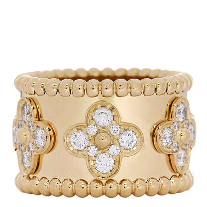 Van Cleef & Arpels 18K Yellow Gold Diamond Perlee Clovers Ring 49 5 3 of 5