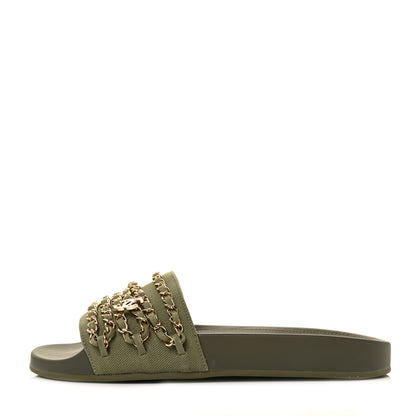 Chanel Canvas Chain Flat Sandals 39 Khaki 1 of 8