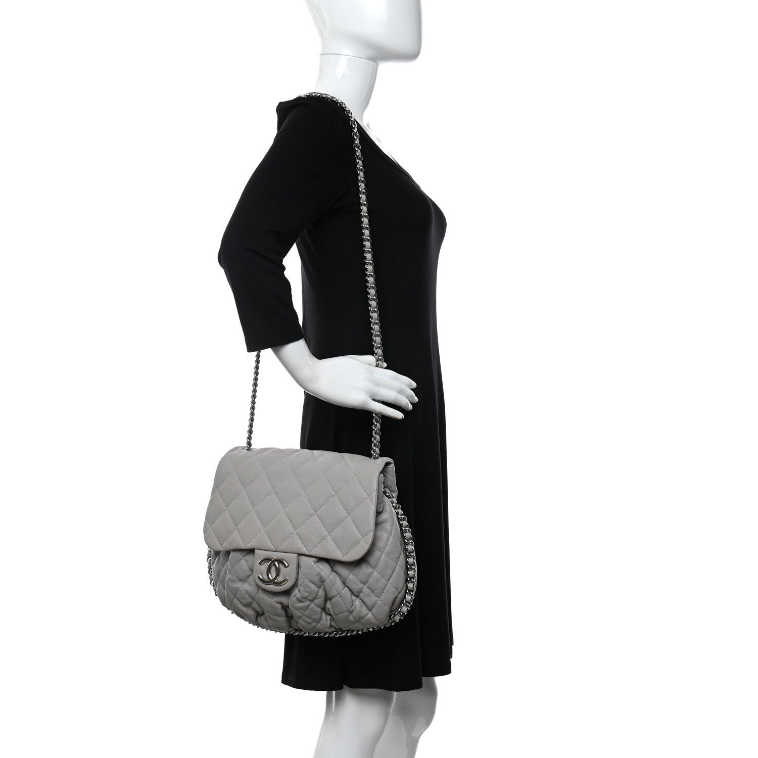 Chanel Washed Lambskin Quilted Large Chain Around Flap Grey 2 of 10