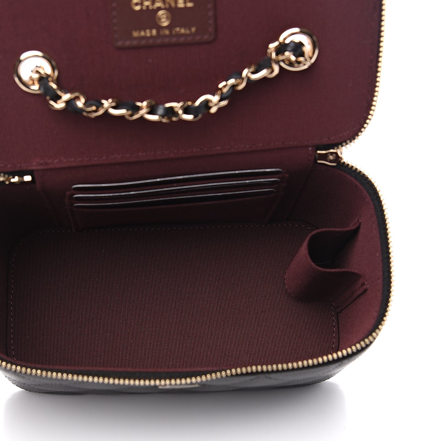 Caviar Quilted Small Vanity Case With Chain Black