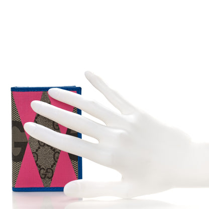Gucci GG Supreme Monogram Textured Dollar Calfskin Rhombus Print Card Case Beige Ebony Pink 2 of 9