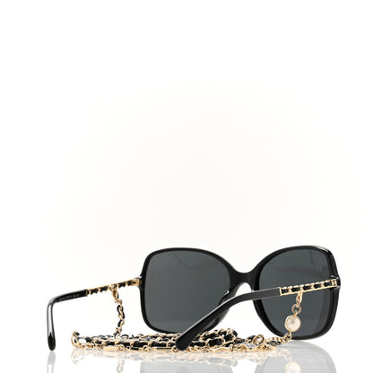 Chanel Acetate Metal Calfskin Square Chain Sunglasses 5210-Q Black Gray 3 of 6