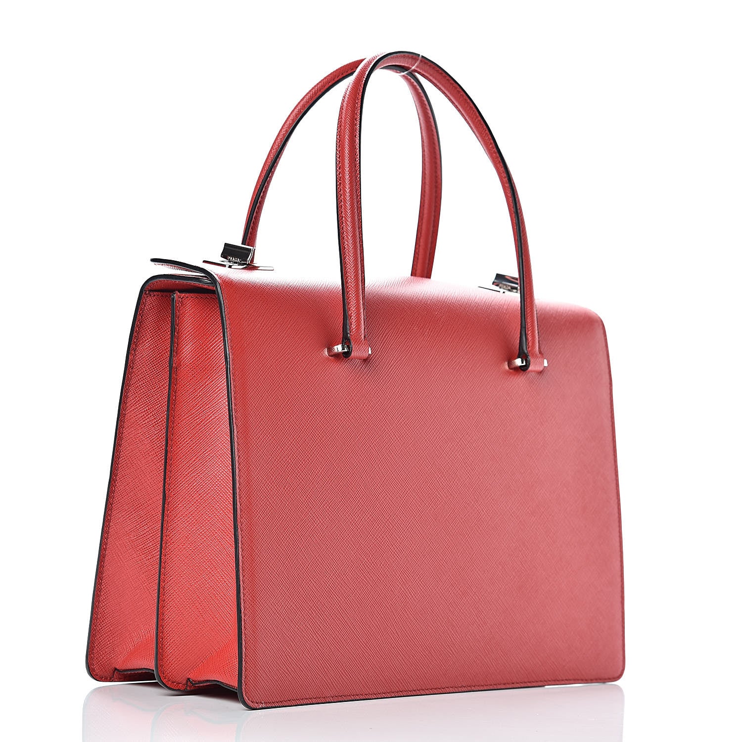 Prada Saffiano Butterfly Print Satchel Rosso Multicolor 3 of 9