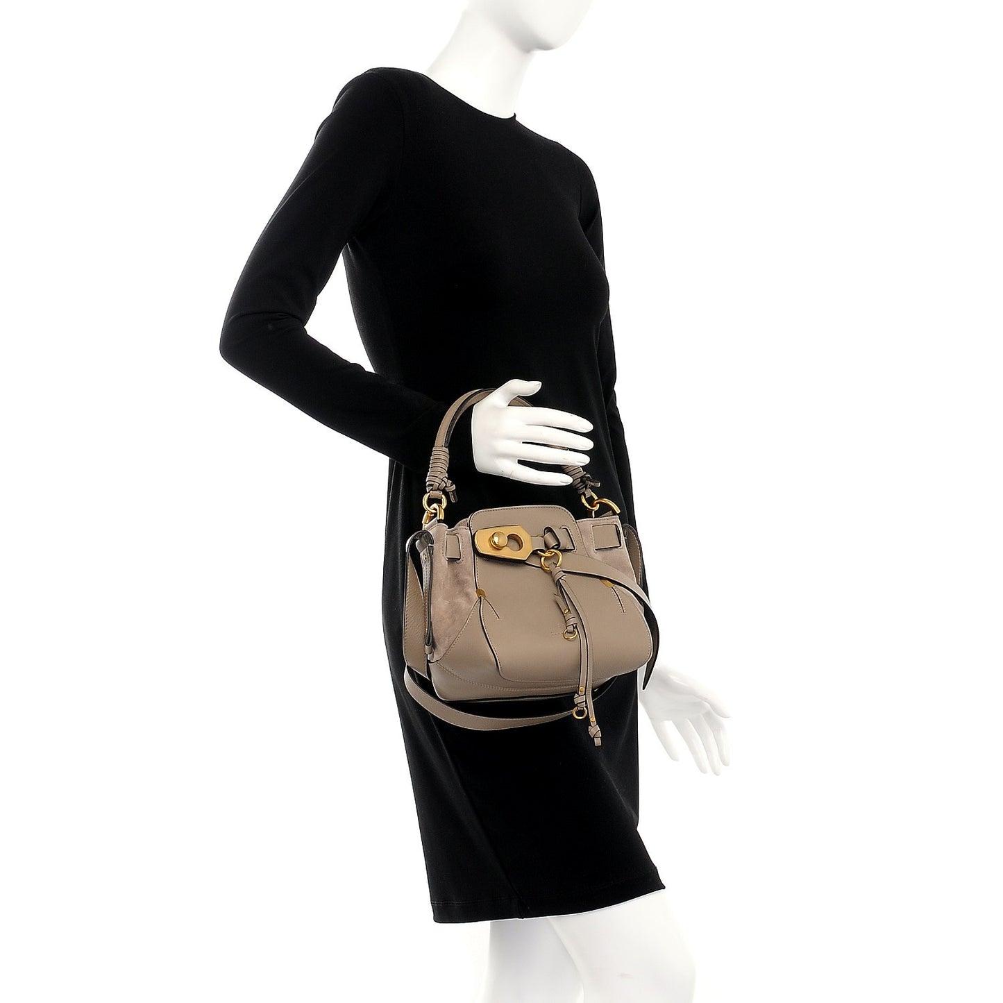 Suede Calfskin Small Owen Bucket Bag Motty Grey