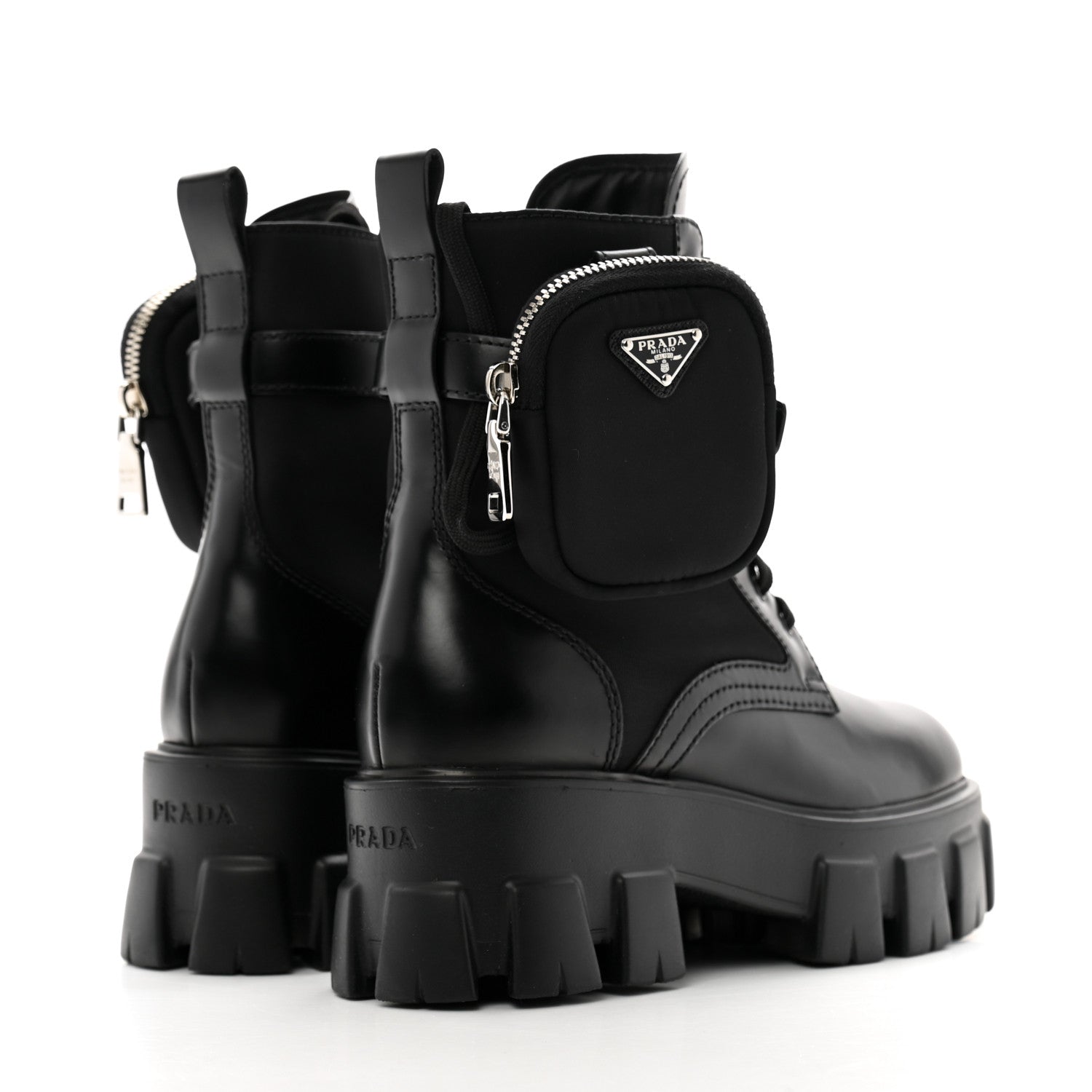 Prada Spazzolato Rois Nylon Metal Triangle Logo Monolith Pouch Pocket 55mm Boots 36 Black 5 of 10
