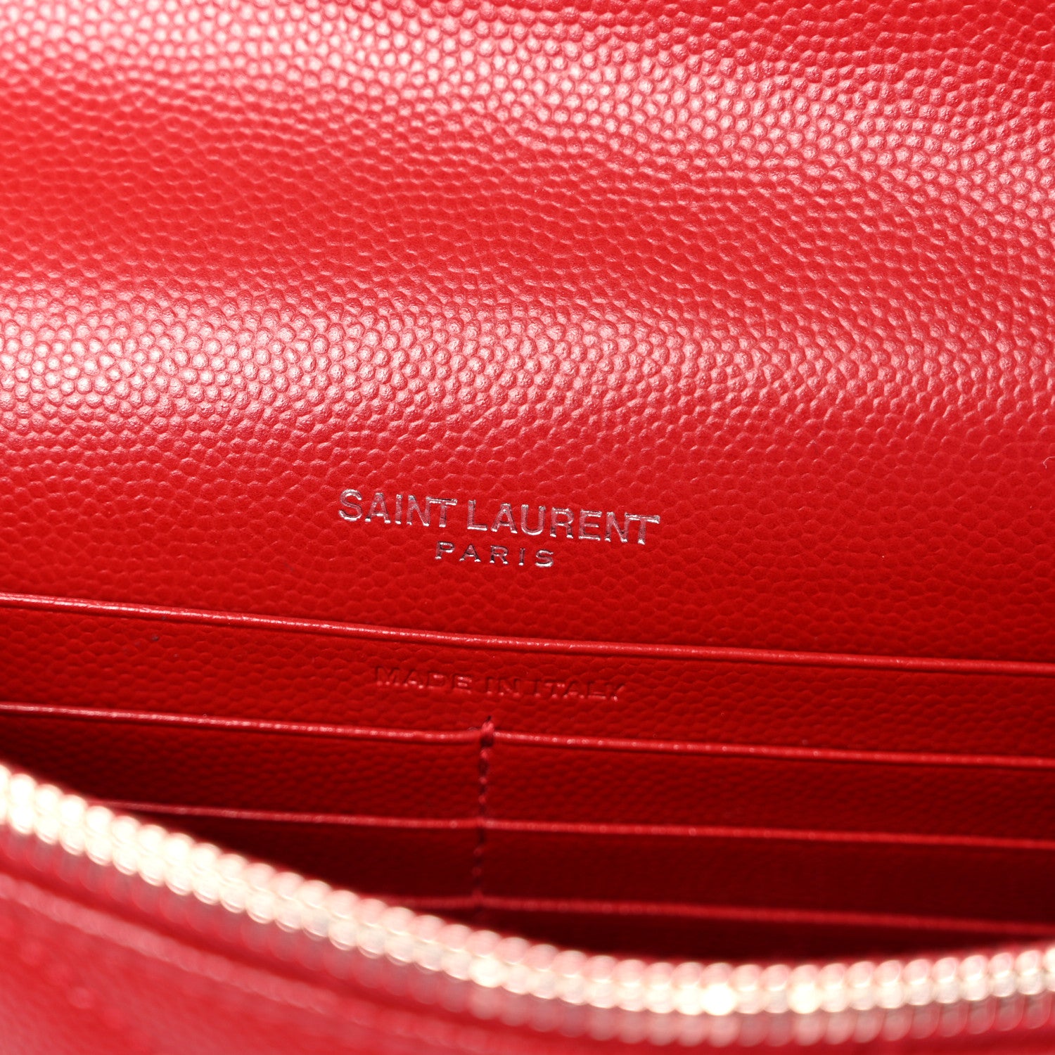 Saint Laurent Grain De Poudre Matelasse Chevron Monogram Envelope Chain Wallet  New Red 6 of 10