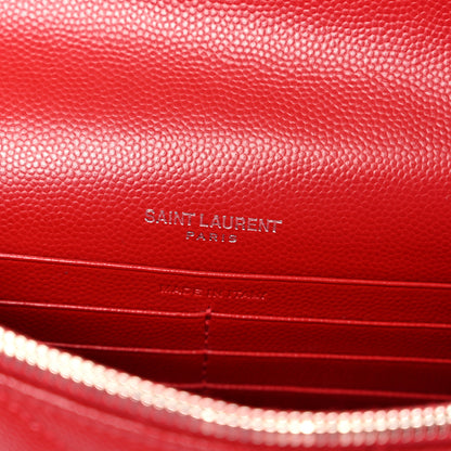 Saint Laurent Grain De Poudre Matelasse Chevron Monogram Envelope Chain Wallet  New Red 6 of 10