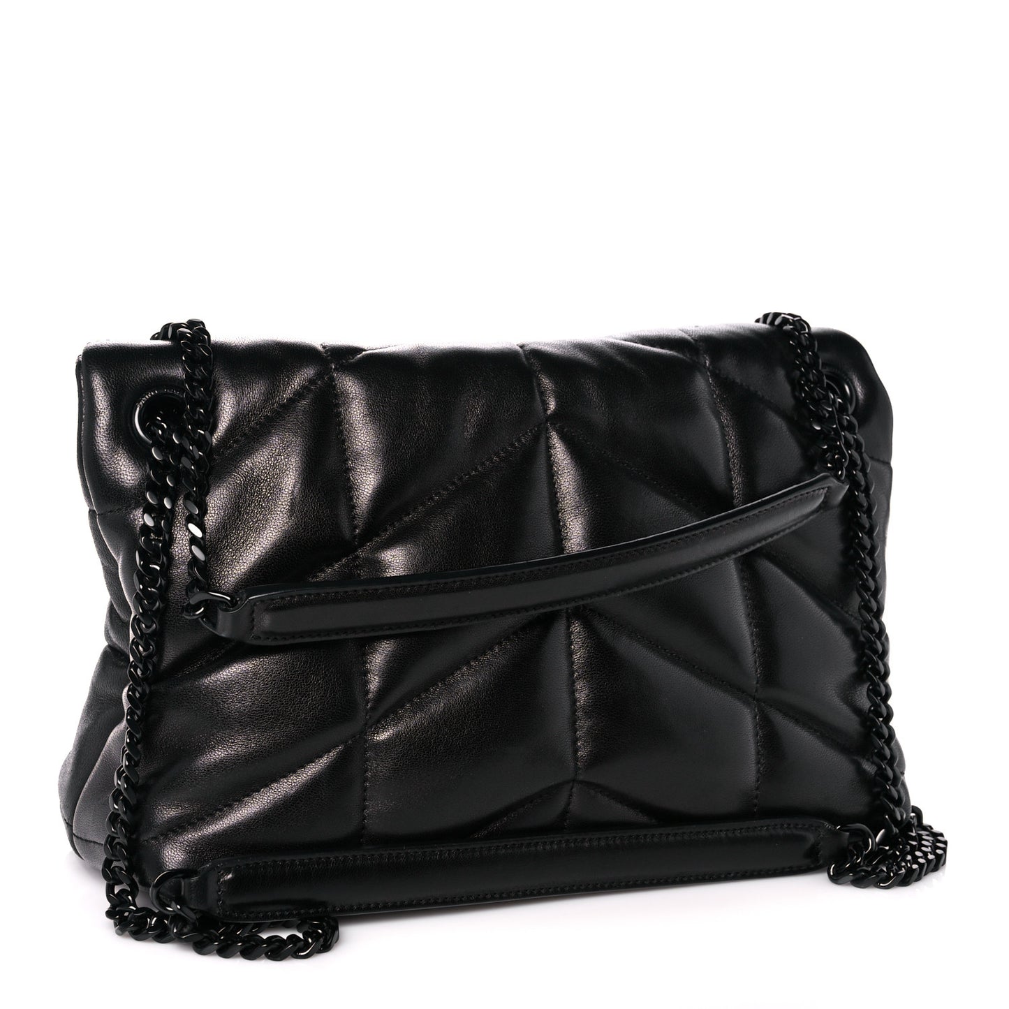 Lambskin Quilted Monogram Monochrome Small Loulou Puffer Chain Satchel Black