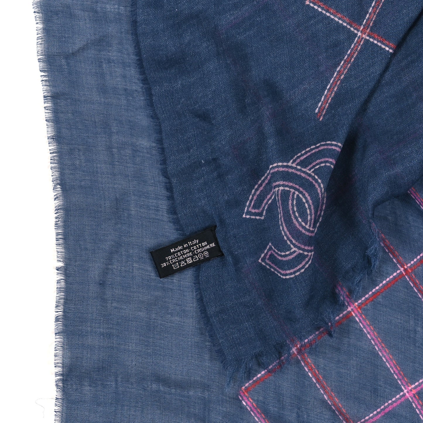 Cotton Cashmere Quilted CC Logo Stole Navy Pink