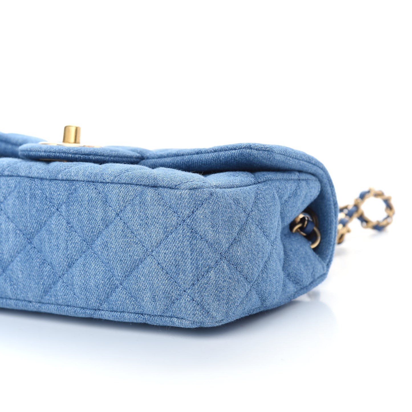 Denim Quilted Mini Pearl Crush Rectangular Flap Blue