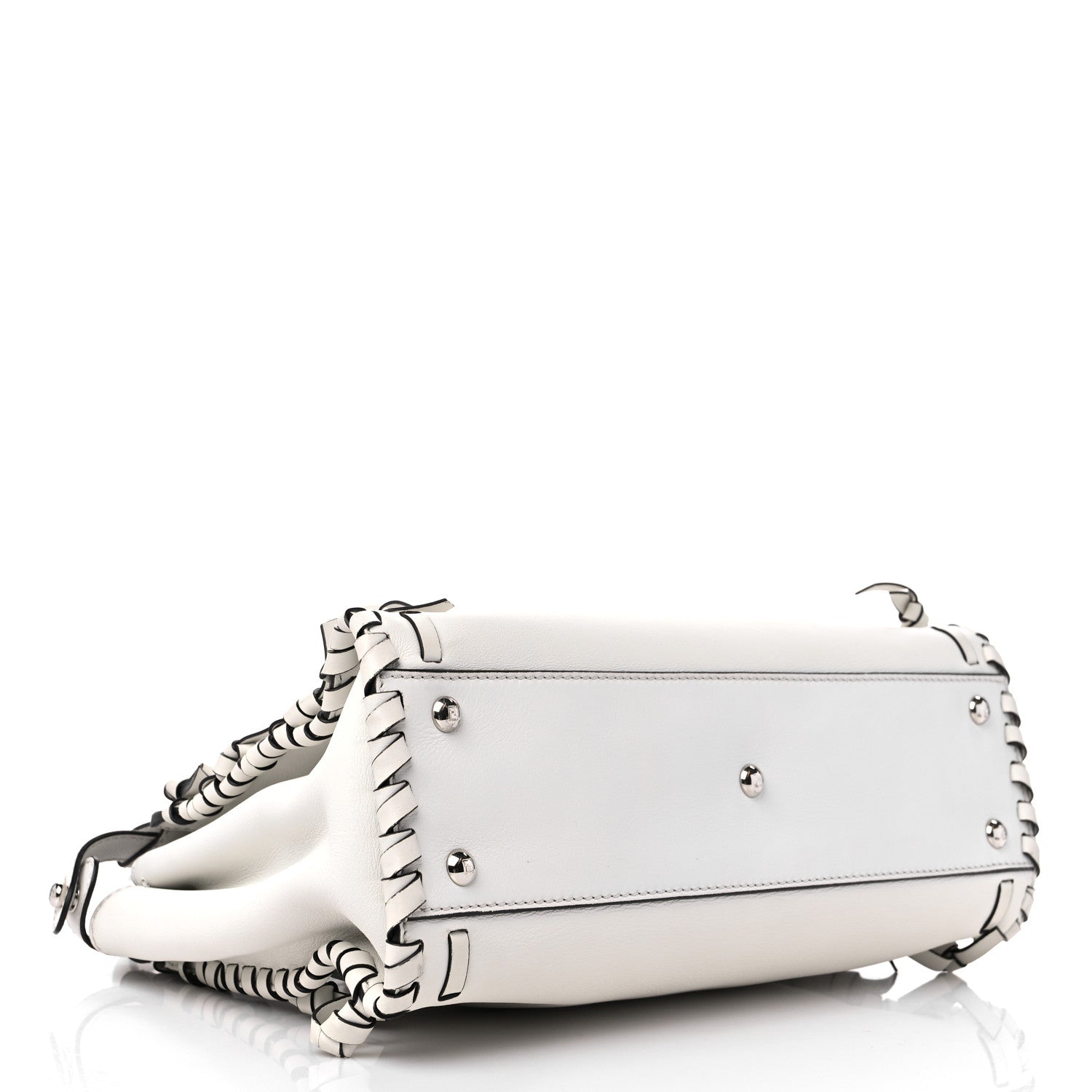 Fendi Vitello Seta Century Nappa Whipstitch Medium Peekaboo Iconic Satchel White 4 of 14