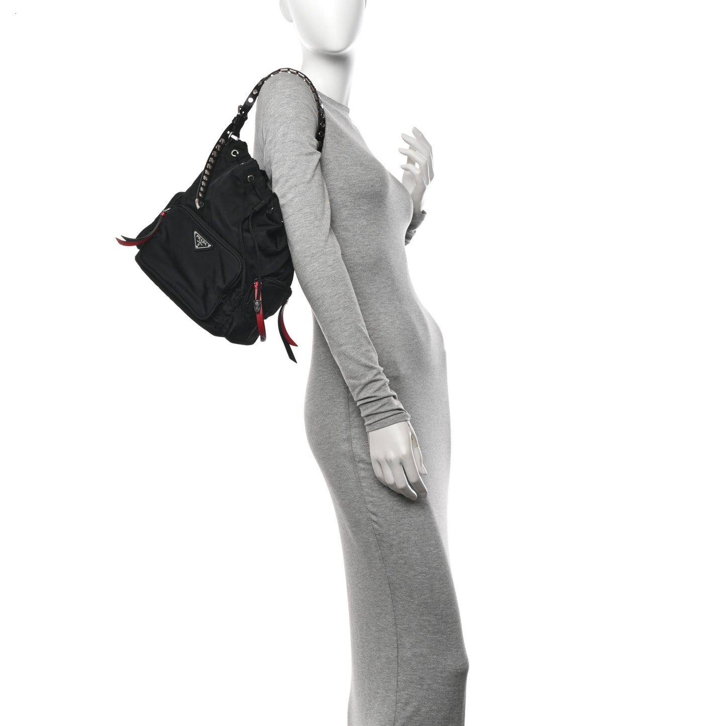 Tessuto Nylon Studded New Vela Mini Bucket Crossbody Bag Black Fuoco